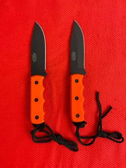 Pair of MTech USA 4" Steel Fixed Blade Hunting Knives Model MT-20-35 w/ Nylon Sheathes. NIB. See