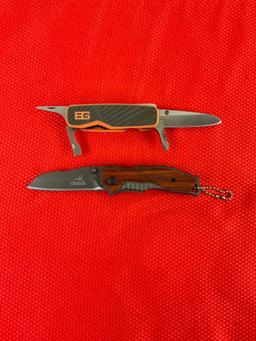 2 pcs Gerber Folding Pocket Knives. 1 pc Mini-Remix 2" Blade & 1 Pocket Knife w/ 4 Tools. NIB. See