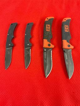 4 pcs Gerber Bear Grylls Folding Pocket Knife Assortment. 2x 2" Mini Scout Blades, 2x 3" Scout