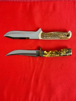 2 pcs 5.5" Steel Fixed Blade Hunting Knives. The Woodsman 210944. Upsweep Hunter 210914. NIB. See