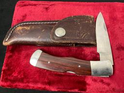Vintage Buck 531- Folding Knife, Wooden Scales w/ Leather Case