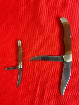 2 pcs Vintage Old Hickory Steel 2 Blade Folding Pocket Knives Models Ontario 601 & Ontario 611. See