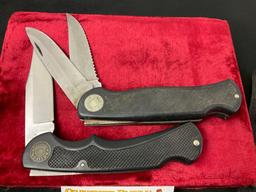 Pair of Coleman Western Folding Knives, Polymer handles, #s 54 & 954, w/ cloth cases