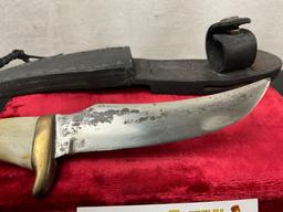Antler Handled Skinning Knife w/ Leather Sheath, 5 inch blade