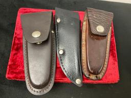 Trio of Vintage Leather Sheaths, 1x Case, 1x similar style, and 1x dagger