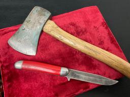 Vintage Craftsman Hatchet & Hammer Brand Knife in Leather Sheath
