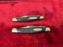 Pair of Vintage Buck Folding Pocket Knives, Black Delrin Handles, triple blade 303, double blade ...