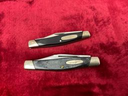 Pair of Vintage Buck Folding Pocket Knives, Black Delrin Handles, triple blade 303, double blade ...