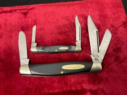 Pair of Vintage Buck Folding Pocket Knives, Black Delrin Handles, triple blade 301, double blade ...