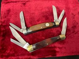 Pair of Vintage Remington Triple blade Folding Pocket Knives, R17 & Stockman, Wood, Brass, Stainl...