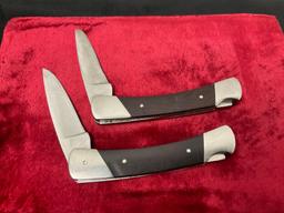 Pair of Vintage Buck Folding Pocket Knives, 2x 501 Squire Knife, Laminate and Stainless Steel