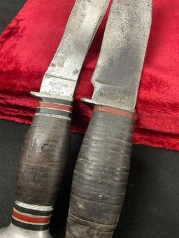 Pair of Vintage Remington Fixed Blade Knives, RH34 & RH50 w/ leather sheaths
