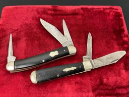 Pair of Vintage Remington Folding Knives, R-8 Stockman & Trapper, delrin Black handles