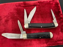 Pair of Vintage Remington Folding Knives, R-8 Stockman & Trapper, delrin Black handles