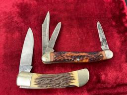 Pair of Vintage Remington Folding Knives, R-8 Stockman & delrin faux horn handles