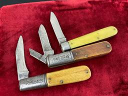 Trio of Vintage Remington Folding Knives, 2x Teardrop Jackknife Single Blades, 1x Mini Trapper