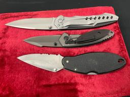 Trio of Modern Buck Folding Pocket Knives, x11, 199 & 430, stainless steel blades