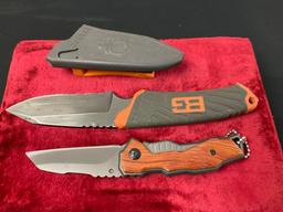 Pair of Gerber Knives, Fixed Blade Bear Grylls Survival Knife & Folding Pocket Knife X27