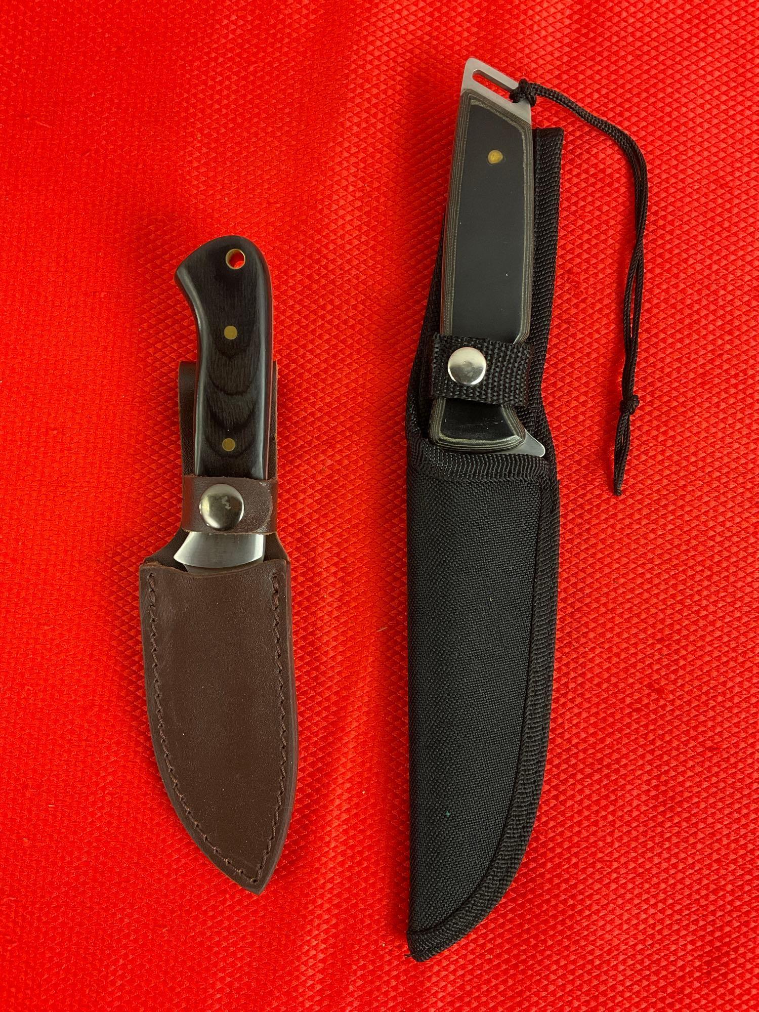 2 pcs Steel Fixed Blade Hunting Knives w/ Sheathes. Frost Cutlery 6" Delta Commander 15-581B. NIB.