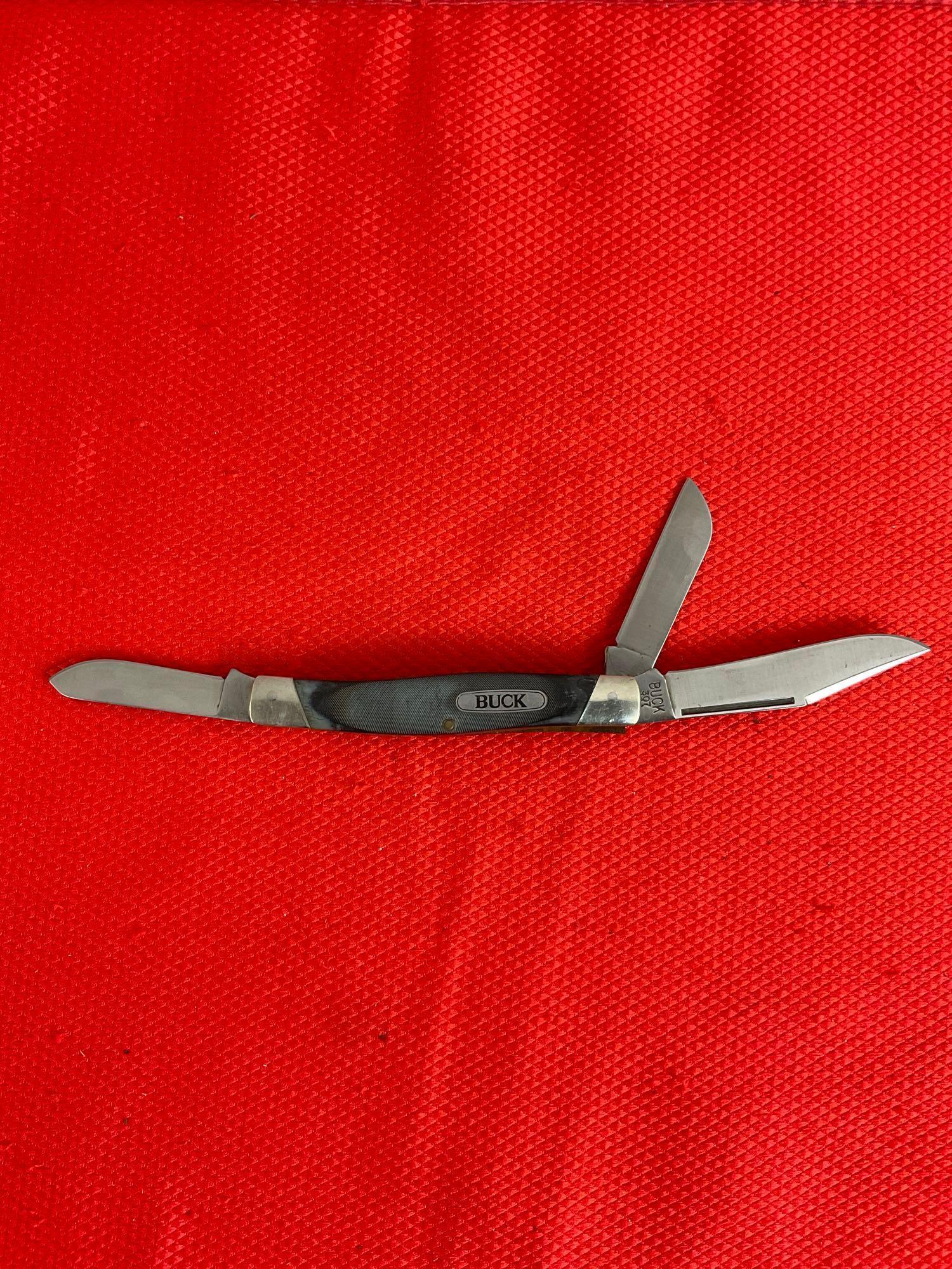 Vintage Buck 3" Steel Folding 3-Blade Stockman Pocket Knife Model 307 w/ Delrine Handle. See pics.