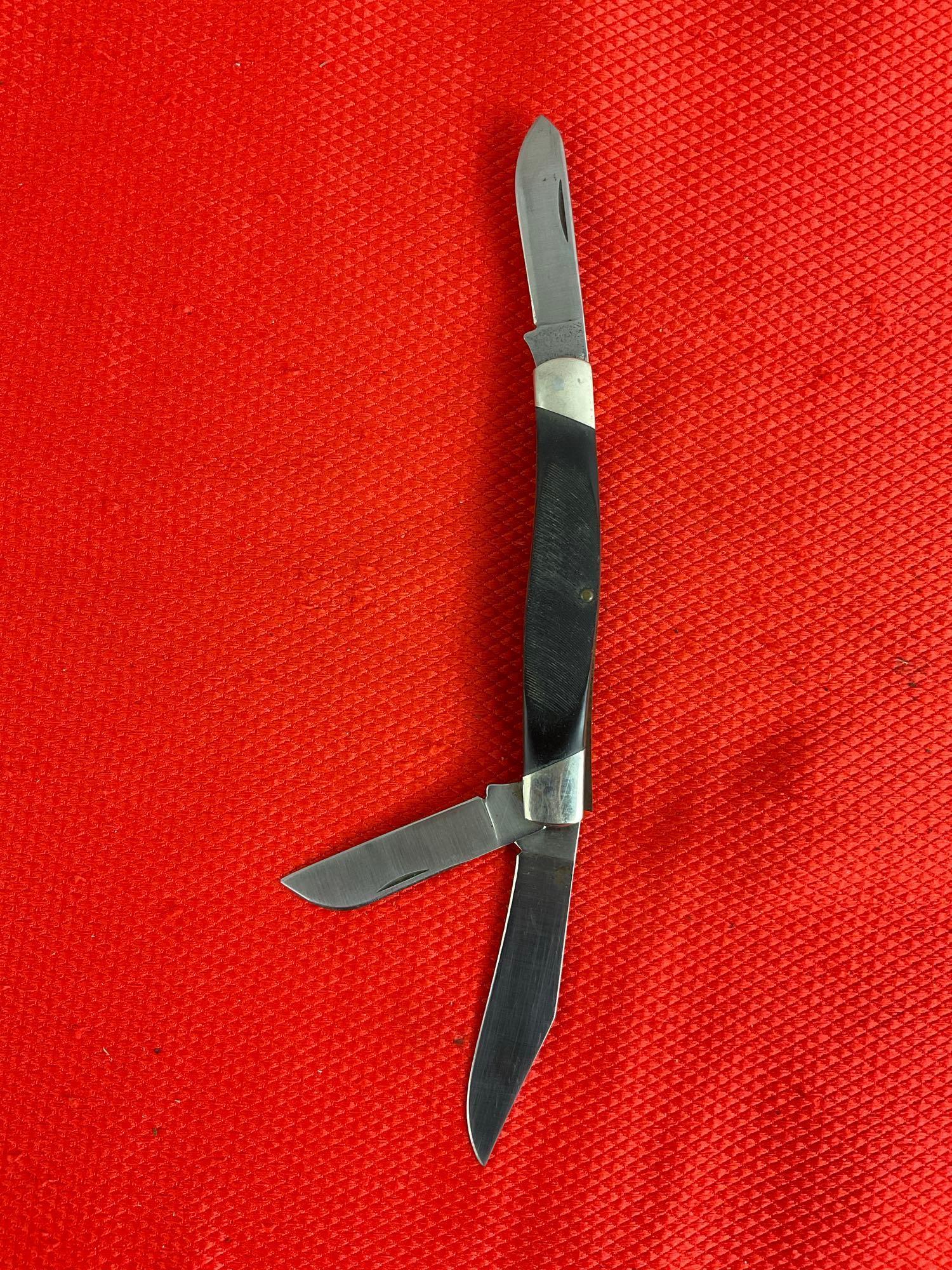 Vintage Buck 3" Steel Folding 3-Blade Stockman Pocket Knife Model 307 w/ Delrine Handle. See pics.
