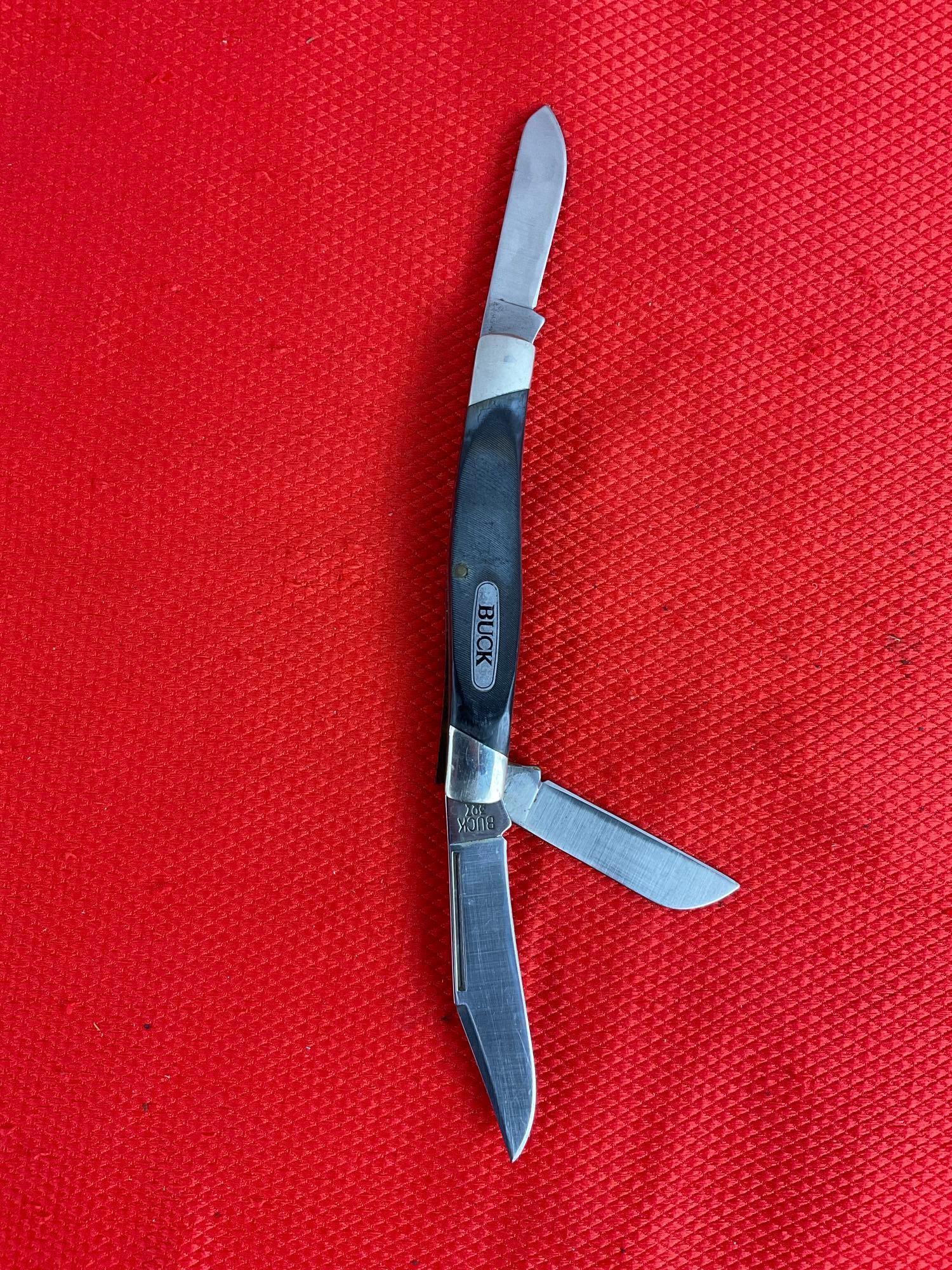 Vintage Buck 3" Steel Folding 3-Blade Stockman Pocket Knife Model 307 w/ Delrine Handle. See pics.