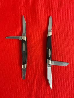 2 pcs Vintage Buck 3" Steel Folding 3-Blade Stockman Pocket Knife Model 307 w/ Delrine Handles. As