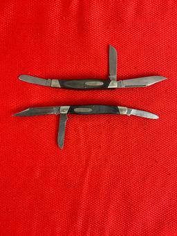 2 pcs Vintage Buck 3" Steel Folding 3-Blade Stockman Pocket Knife Model 301 w/ Delrine Handles. See