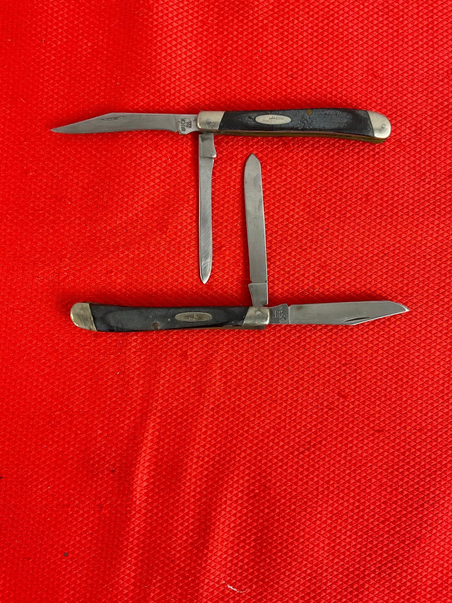 2 pcs Vintage Buck 3" Steel Folding 2-Blade Produce Fruit Pocket Knife Model 311 w/ Delrine Handl...