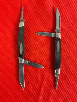 2 pcs Vintage Buck 2.5" Steel Folding 3-Blade Stockman Pocket Knife Model 319 w/ Delrine Handles.