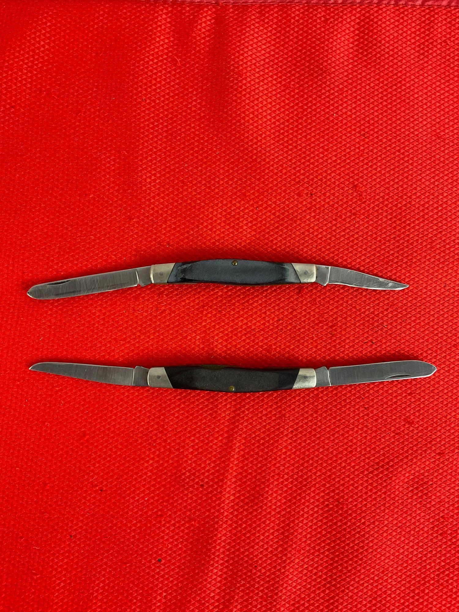 2 pcs Vintage Buck 2.75" Steel Folding 2-Blade Muskrat Pocket Knives Model 313 w/ Delrine Handles.