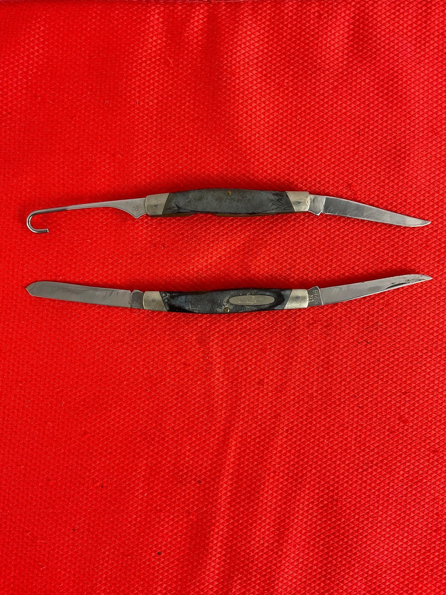 2 pcs Vintage Buck 2.75" Steel Folding 2-Blade Pocket Knives, Models 313 Muskrat & 321 Bird Knife.