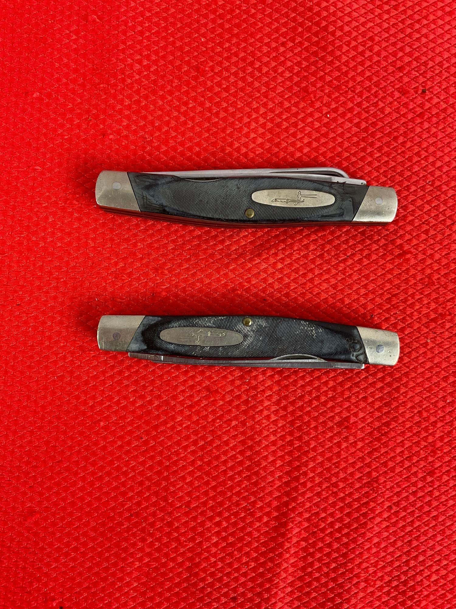 2 pcs Vintage Buck 2.75" Steel Folding 2-Blade Pocket Knives, Models 313 Muskrat & 321 Bird Knife.