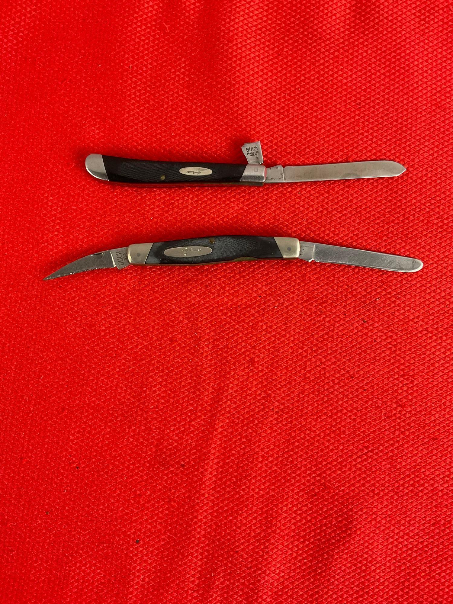 2 pcs Vintage Buck 2.75" Steel Folding 2-Blade Pocket Knives, Models 311 & 313 Muskrat. As Is. See