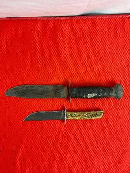 2 pcs Vintage Remington Steel Fixed Blade Hunting Knives Models RH-36? & R4 w/ Sheathes. As Is. See