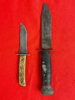 2 pcs Vintage Remington Steel Fixed Blade Hunting Knives Models RH-36? & R4 w/ Sheathes. As Is. See