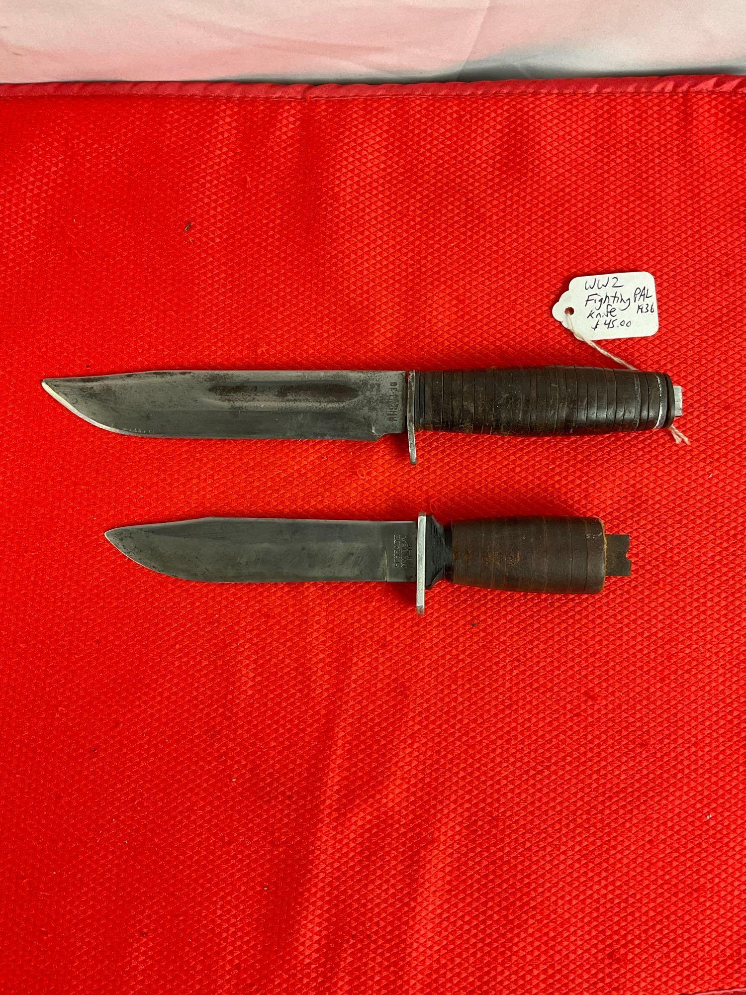 2 pcs Vintage Steel Fixed Blade Hunting Knives. Remington RH-36 & Schrade H-15. As Is. See pics.