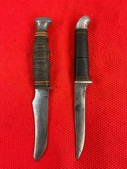 2 pcs Vintage Steel Fixed Blade Knives, 1 Kabar Model No 1233 & 1 Unnumbered Kinfolks. See pics.