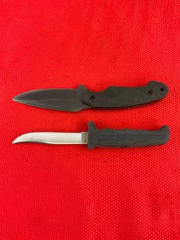 2 pcs Vintage 3.5" Steel Fixed Blade Hunting Knives w/ Sheathes. Buck 602 & Gerber. See pics.