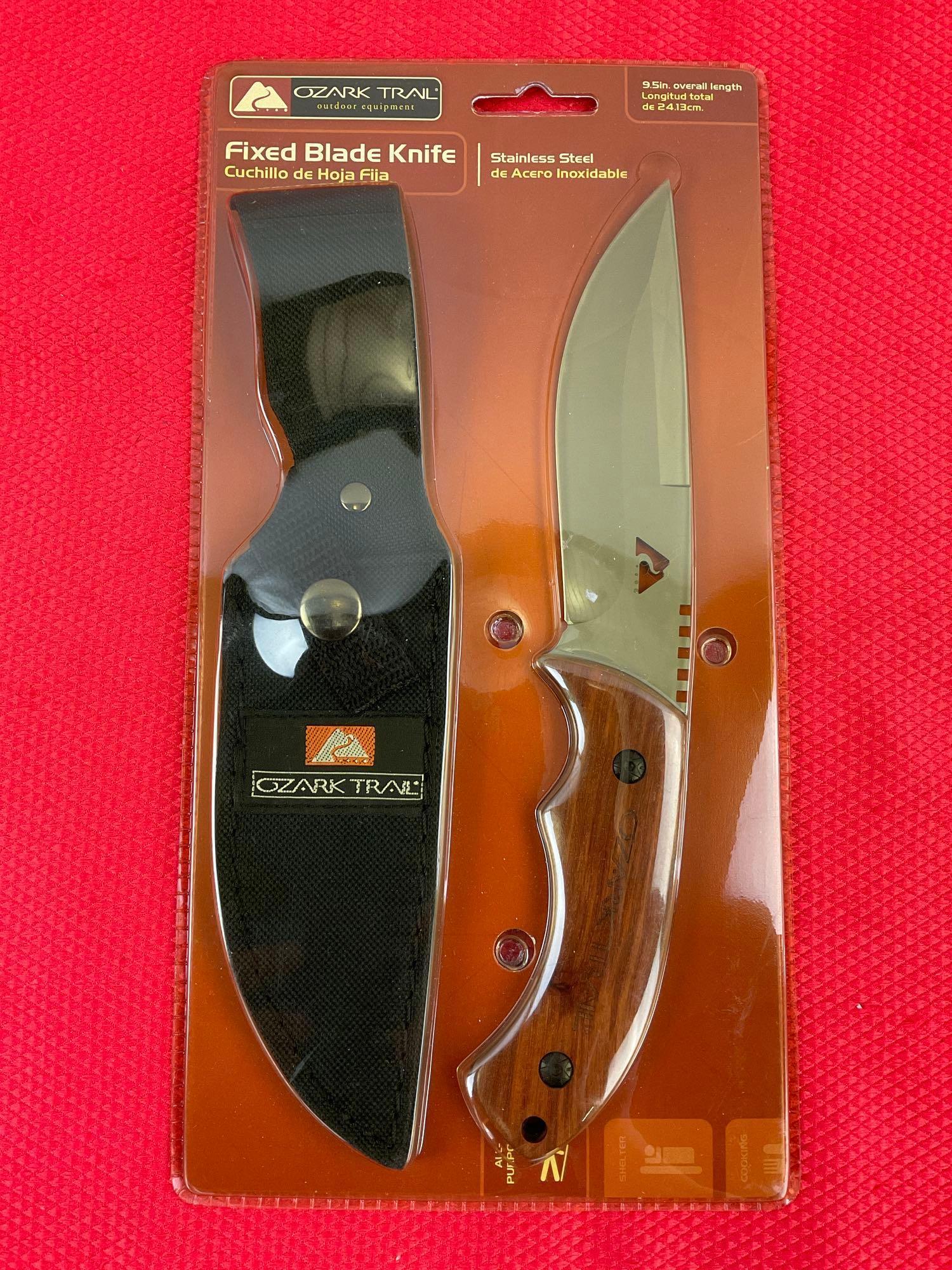 3 pcs Ozark Trail Knives, 1x 5" Fixed Blade Knife No. KM-1248H & 2x Pocket Knives No. 3074. NIB. ...