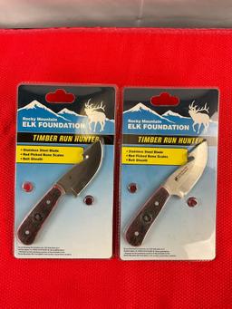 3 pcs Rocky Mountain Elk Foundation Fixed Blade Knives, Models 2x RF0008 & 1x 138032? NIB. See pi...