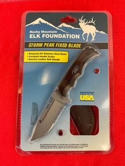 3 pcs Rocky Mountain Elk Foundation Fixed Blade Knives, Models 2x RF0008 & 1x 138032? NIB. See pi...