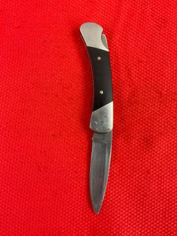 Modern Buck 3" Steel Folding Blade Pocket Knife Model 500 Duke w/ Leather Sheath. See pics.