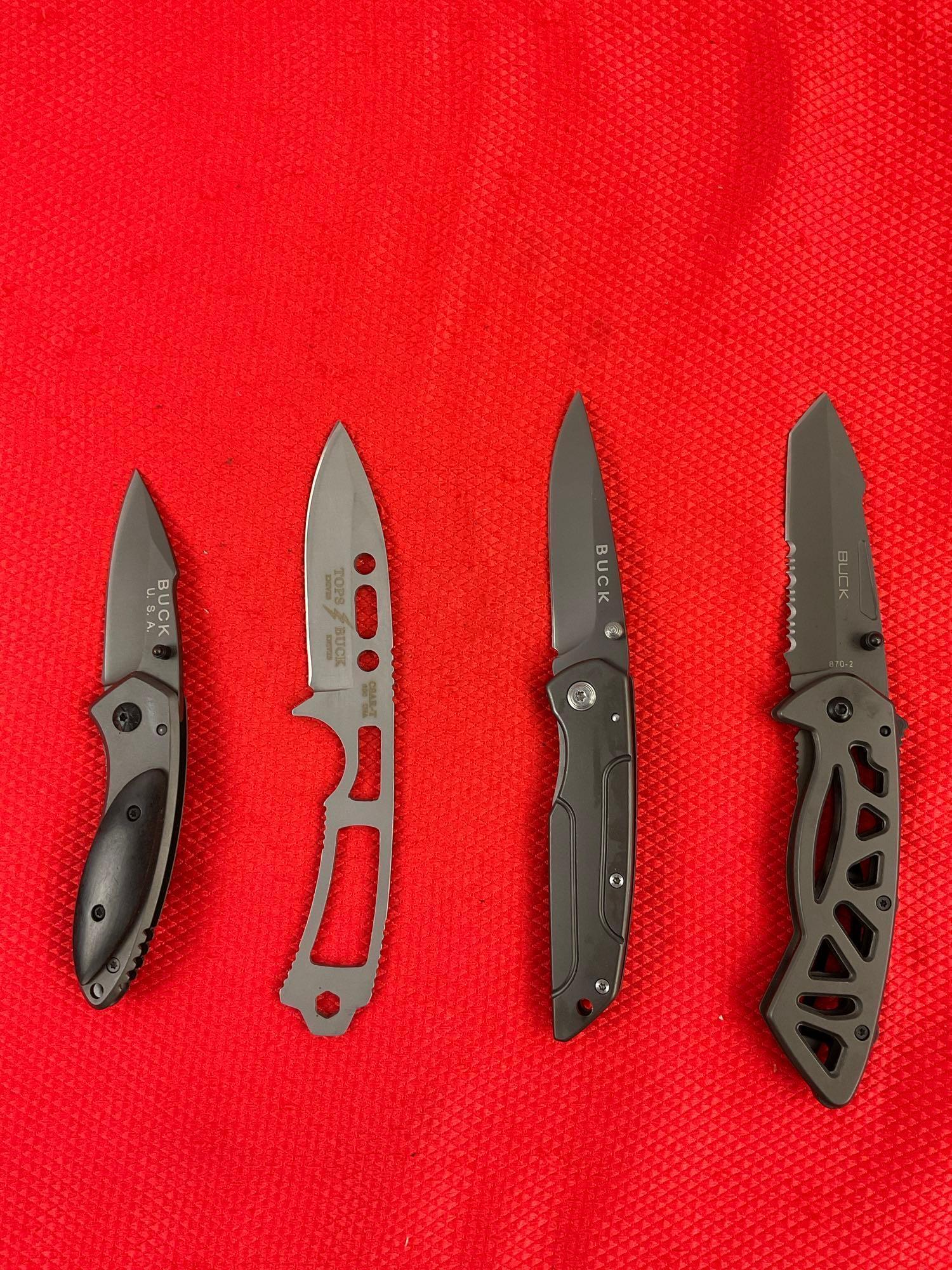 4 pcs Modern Buck Knife Assortment. 1x 870-2, 1x Csar-T 680, 1x DA14, 1x Unnumbered. NIB. See pics.