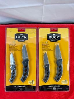 2 pcs Buck 2 Folding Blade Knife Combo Set Model CMB001-SP2. 2x 316 & 2x 318 Parallex. NIB. See