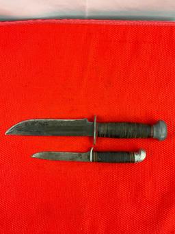 2 pcs Vintage Steel Fixed Blade Knives w/ Sheathes. Remington RH-36 & J.C. Higgins. See pics.