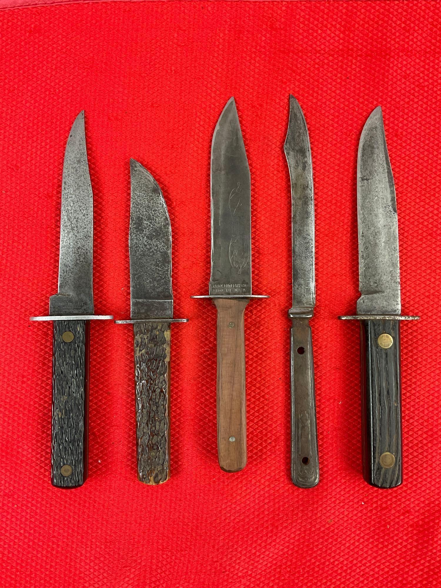 5 pcs Vintage Steel Fixed Blade Knives. Hibbard Spencer & Bartlett. Prov. Cutlery Co. See pics.