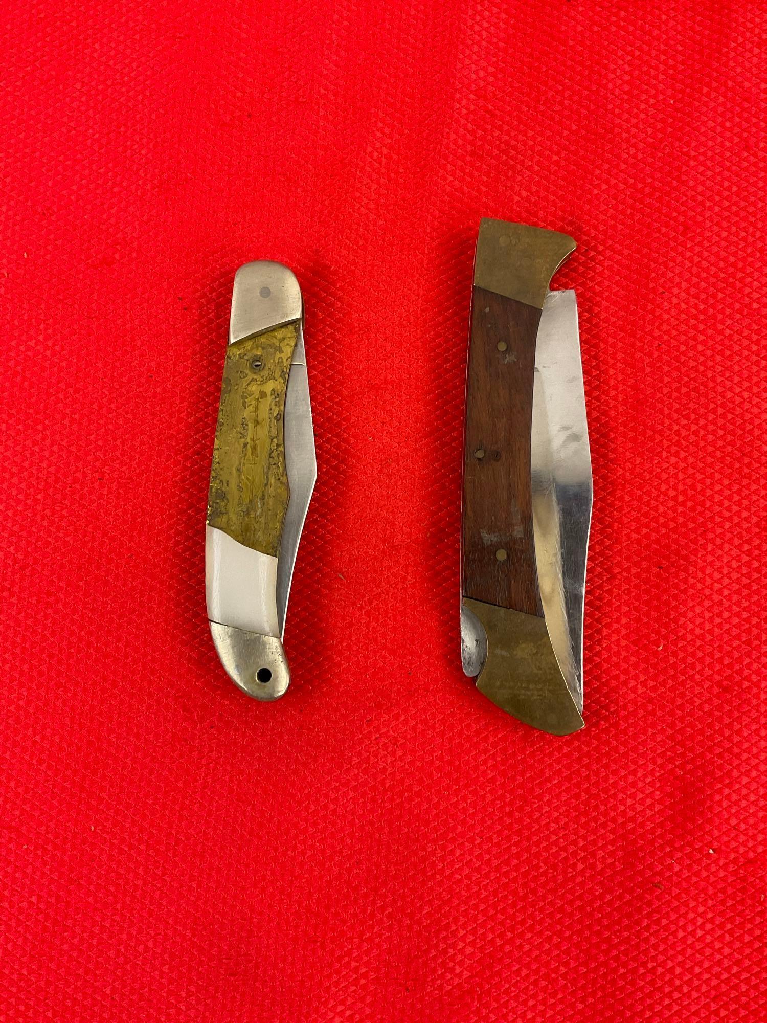 2 pcs Vintage Steel Folding Blade Knives. 1x Buck 317 & 1x Unknown Maker, No Hallmark. As Is. See
