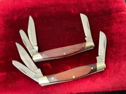 Pair of Vintage Buck Folding Knives, Models 303 & 373, Stockman Triple Blade Knives