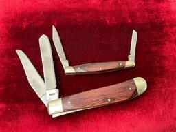 Pair of Vintage Buck Folding Pocket Knives, Models 375 & 382, Double Blade Knives